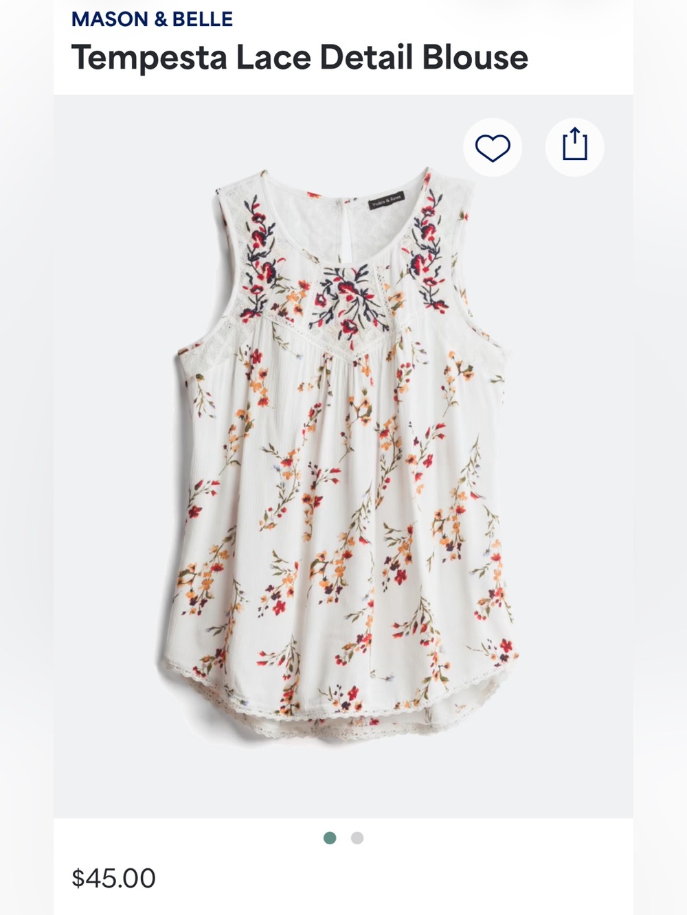 Floral Lace Yoke Sleeveless Blouse - mason & belle Ivory with Floral